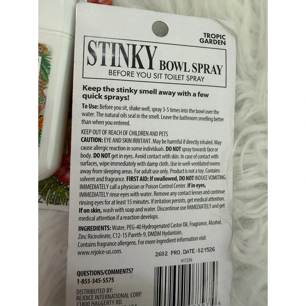 Lot of 2 Stinky Bowl Spray Tropic Garden Before You Sit Toilet Spray 1oz Each
